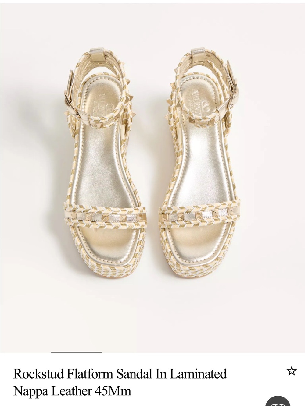 Valentino Garavani Metallic Gold Braided Espadrille Wedge Sandals